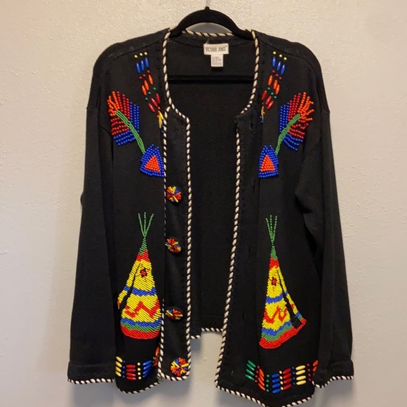 Victoria Jones  Woman Vintage Native American Inspired Beaded Cardigan 4188 - Picture 2 of 10